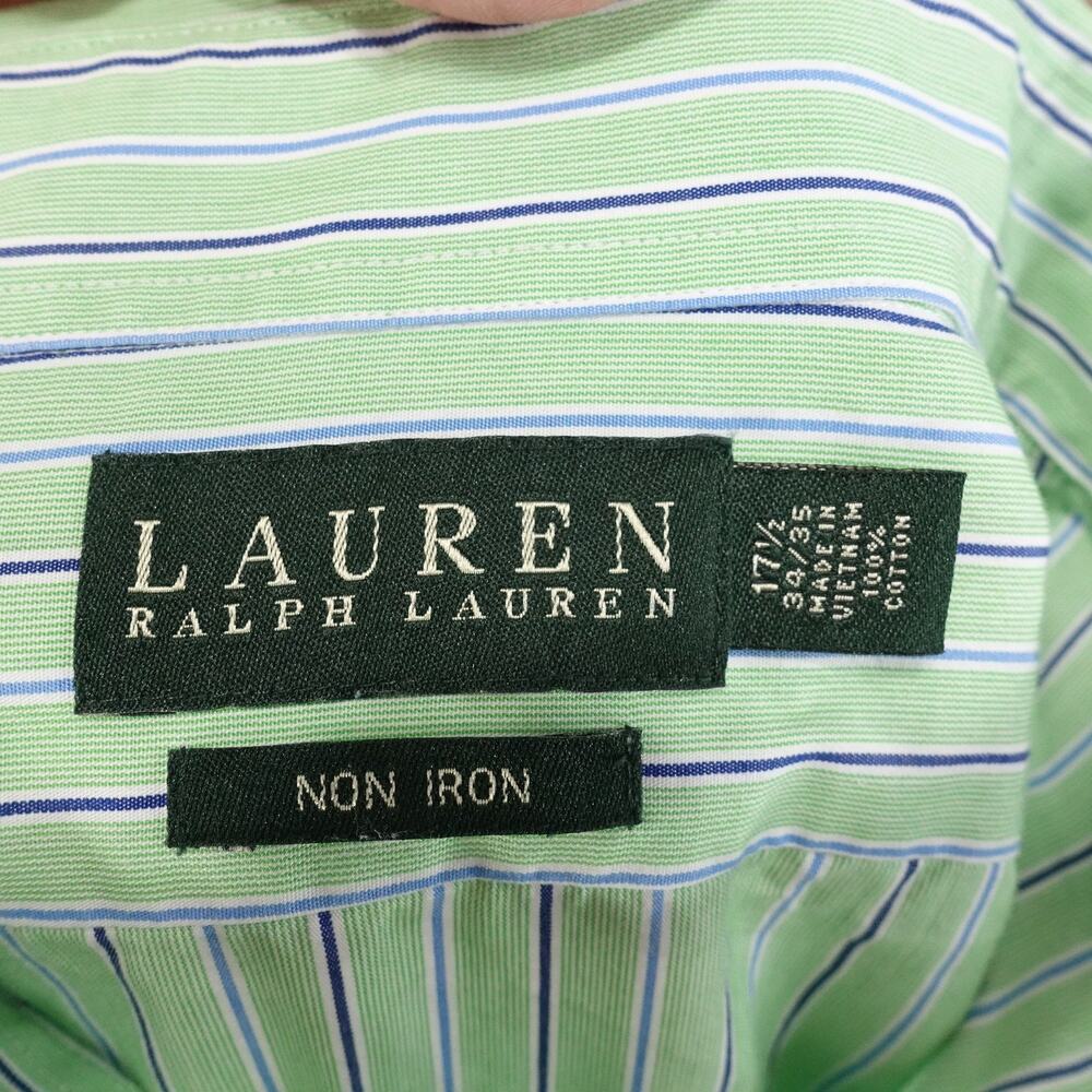 Lauren Ralph Lauren Shirt Mens 17.5 XL Green Blue Striped Non Iron L/S‎ -L1 - Picture 6 of 7